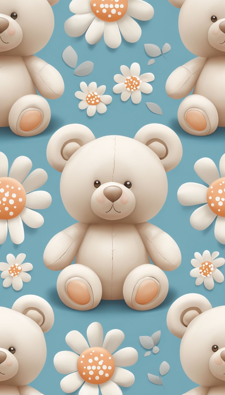 Cream Teddy Bears and Daisy Floral Pattern Phone Case Cover