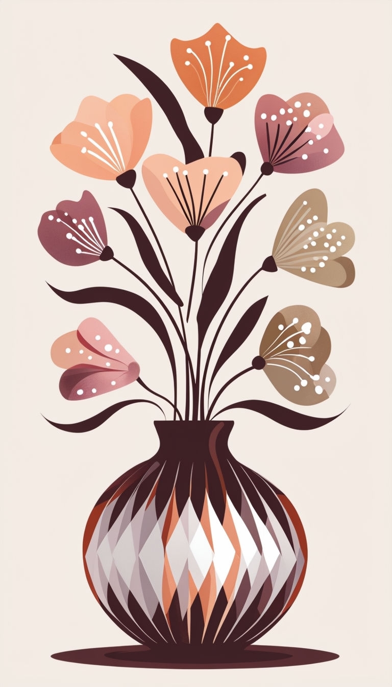 Stylish Abstract Vase with Flowers Modern Art Mobile Wallpaper
