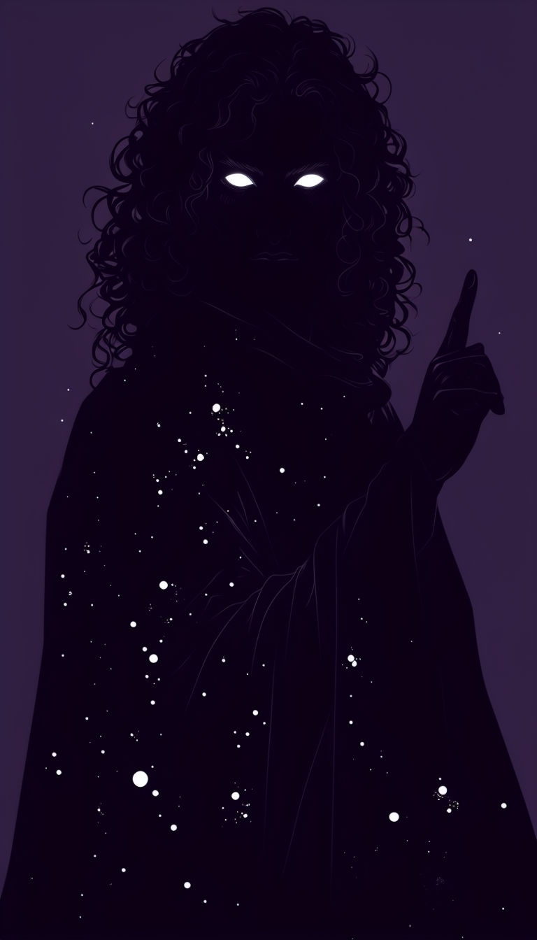 Mysterious Figure with Glowing Eyes and Celestial Dark Cloak Mobile Wallpaper
