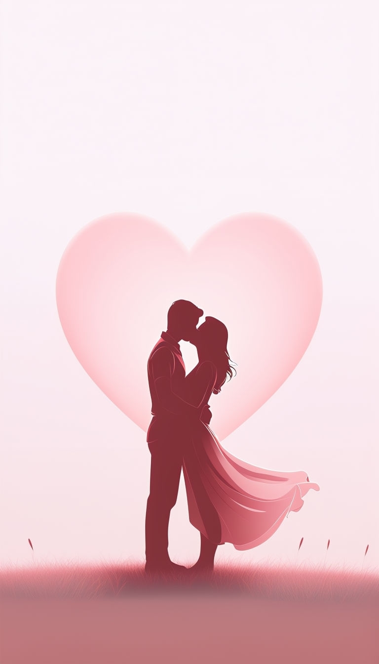 Romantic Minimalist Couple Silhouette with Heart Mobile Wallpaper