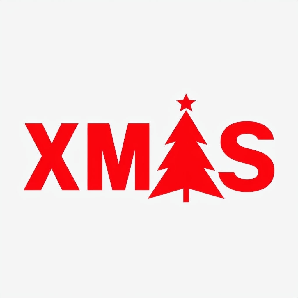 Minimalist Red Xmas Typography with Christmas Tree Design Logo