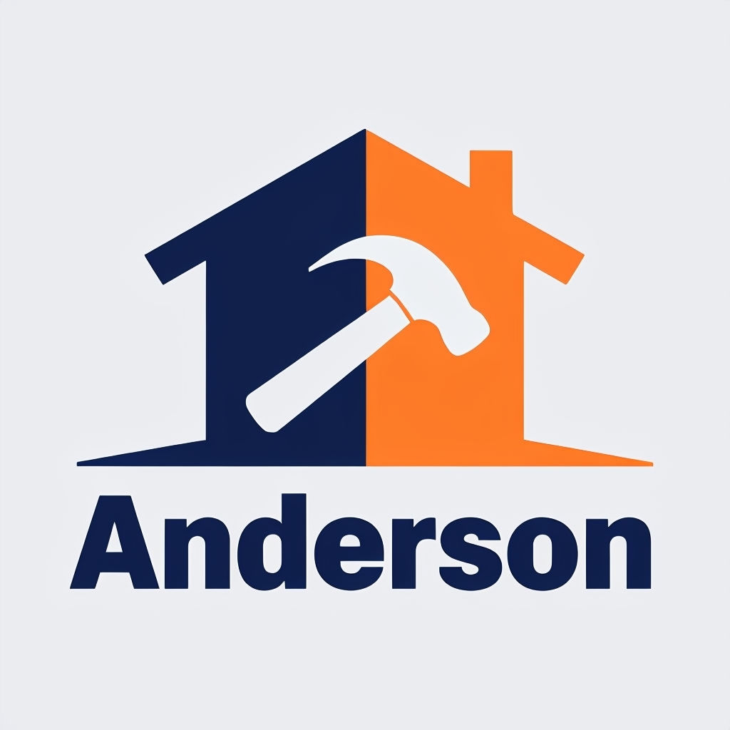 Modern Navy Orange House Logo with Hammer Design