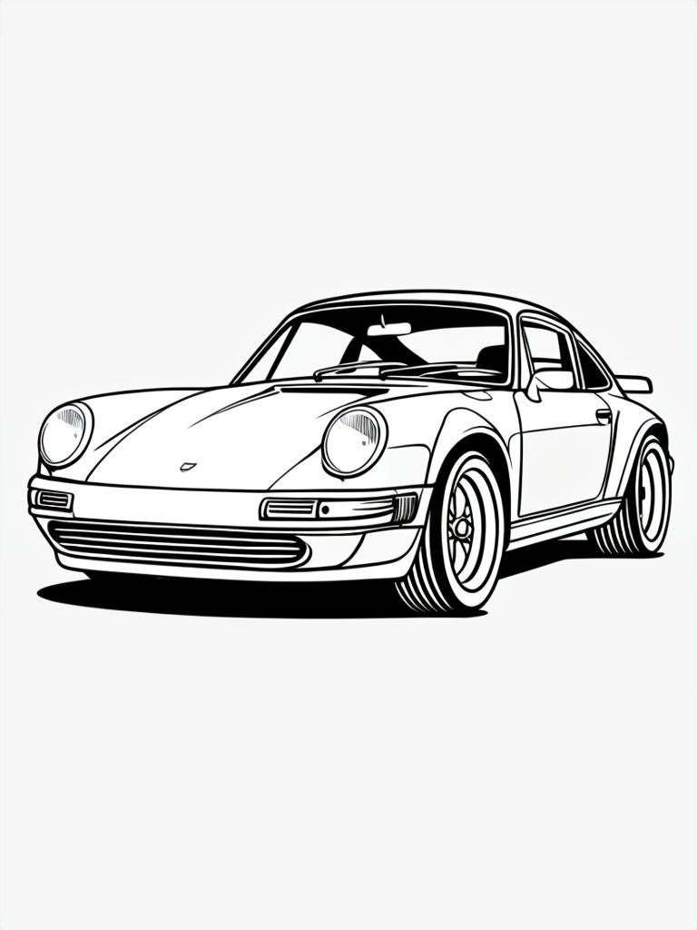 Classic Sports Car Black and White Line Drawing Coloring Book Pages