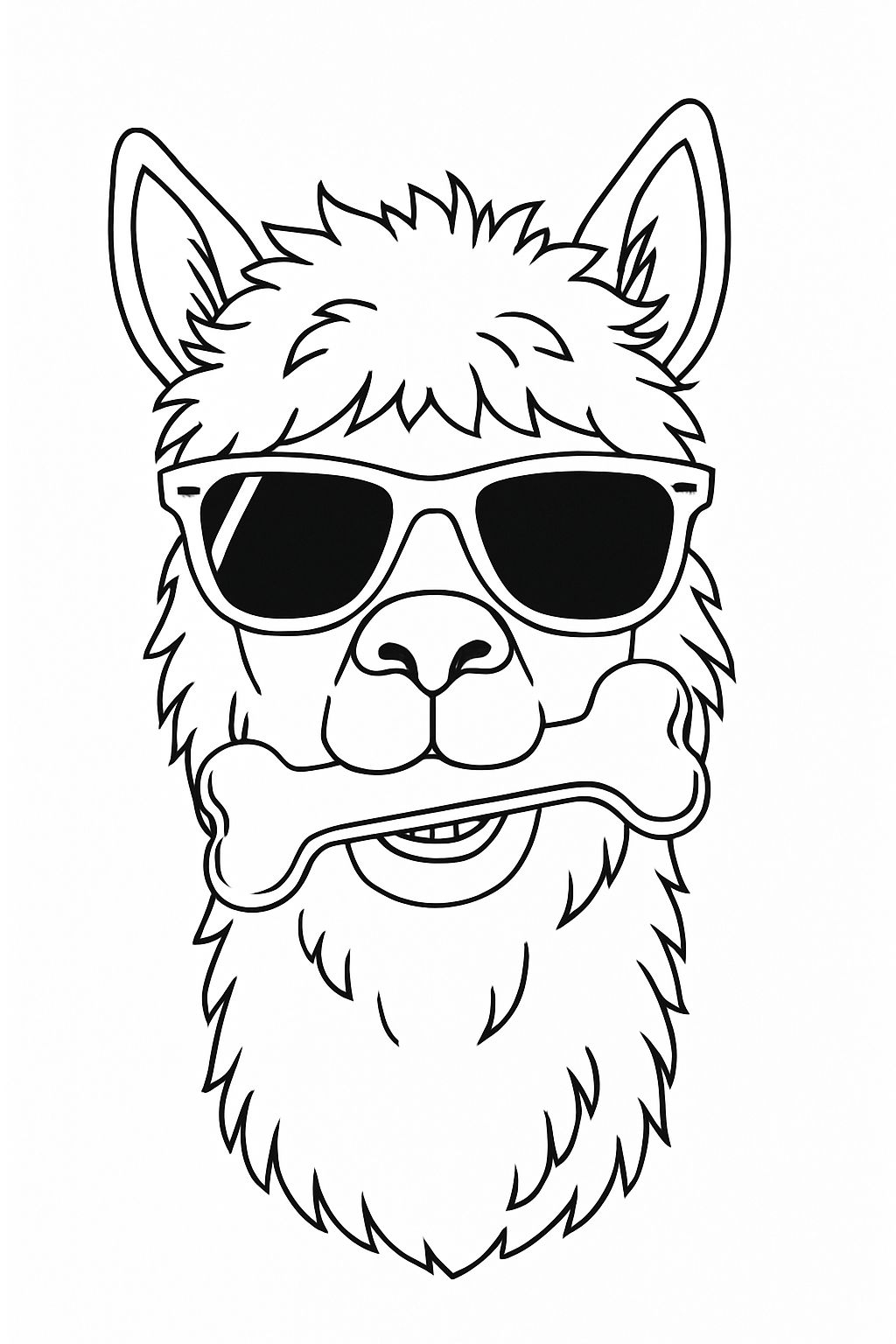Playful Black and White Alpaca with Sunglasses Coloring Book Page