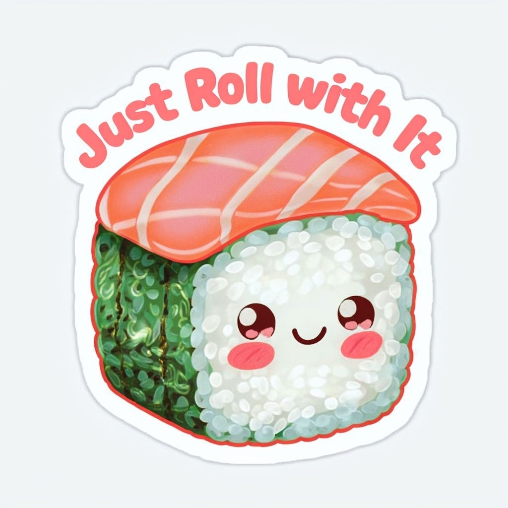 Kawaii Sushi Roll Just Roll With It Sticker