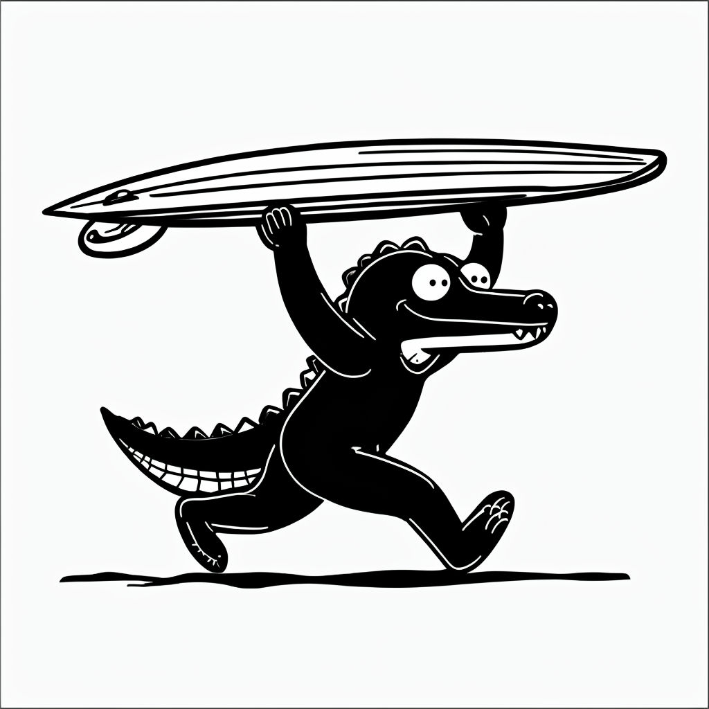 Playful Minimalist Cartoon Crocodile with Surfboard Hat