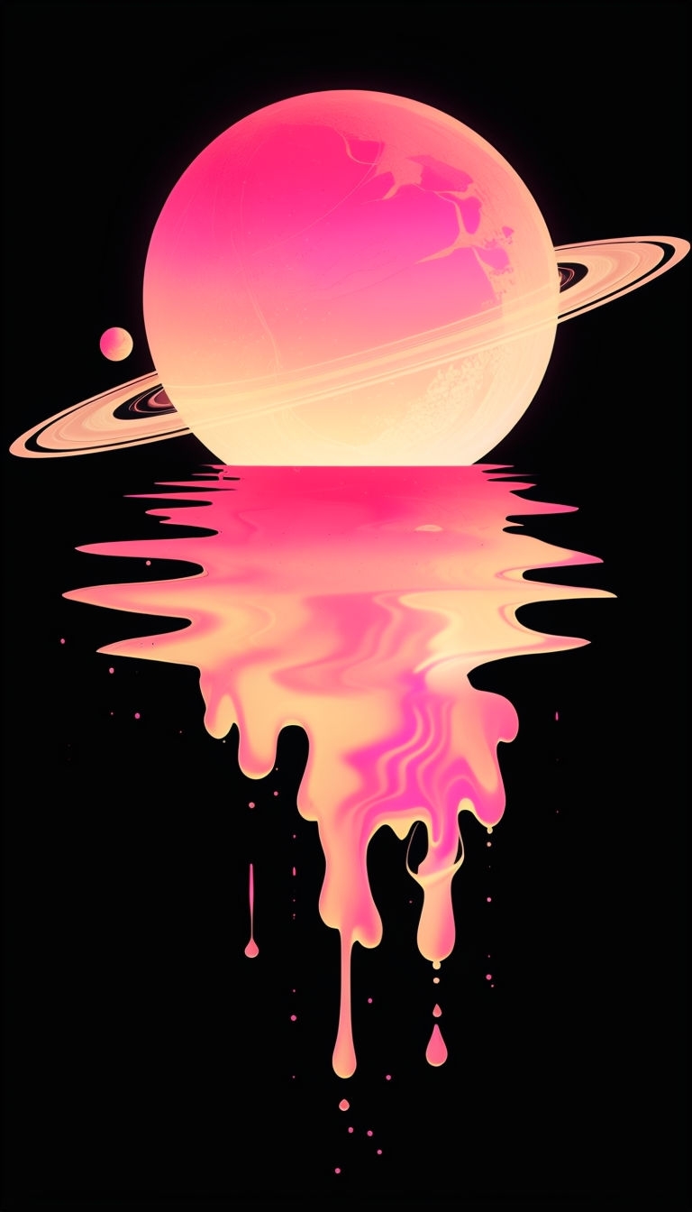 Surreal Cosmic Scene with Vibrant Planet and Colorful Rings Mobile Wallpaper