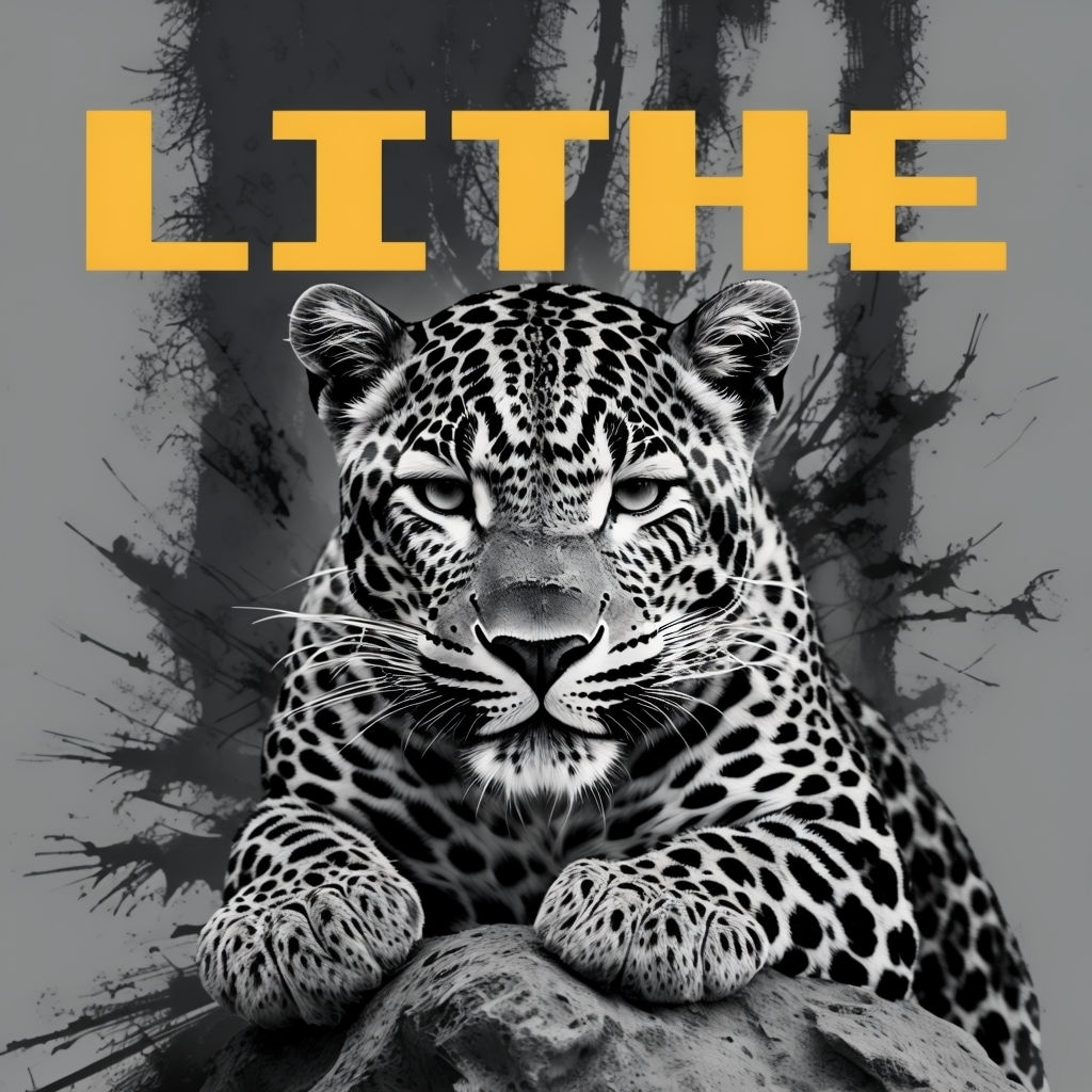 Striking Black and White Leopard Artwork with Gold 'LITHE' Text Spotify Album Cover