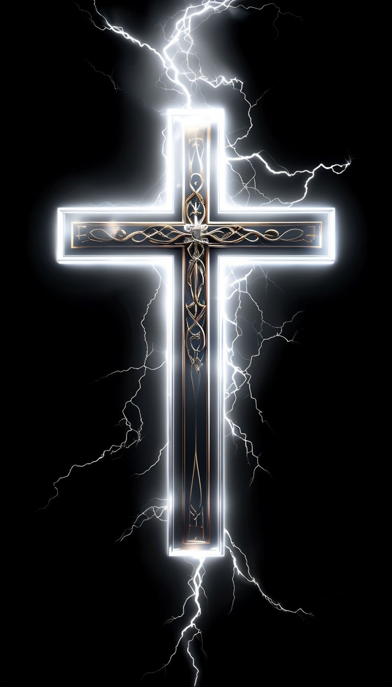 Glowing Cross with Neon Accents and Lightning Effects Mobile Wallpaper