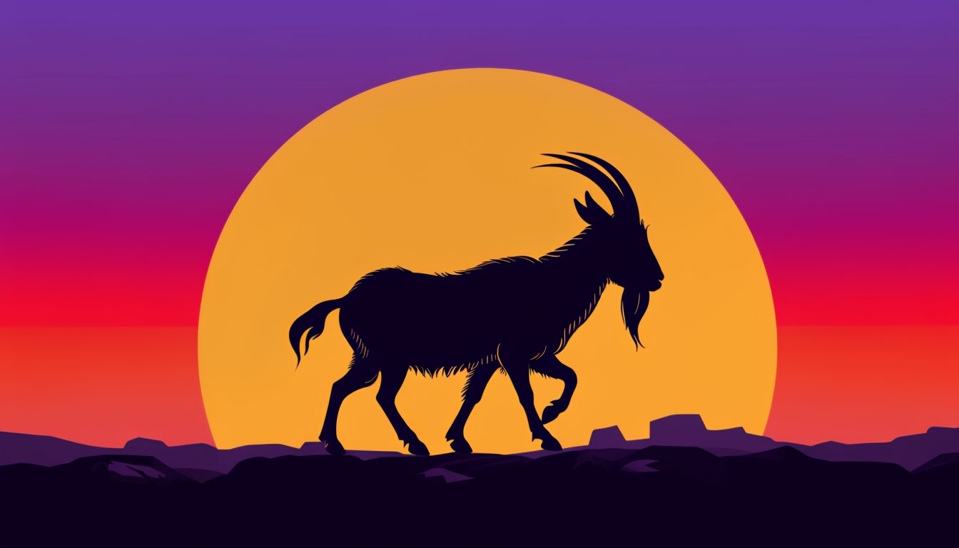 Majestic Goat Silhouette Against Vibrant Sunset Backgrounds