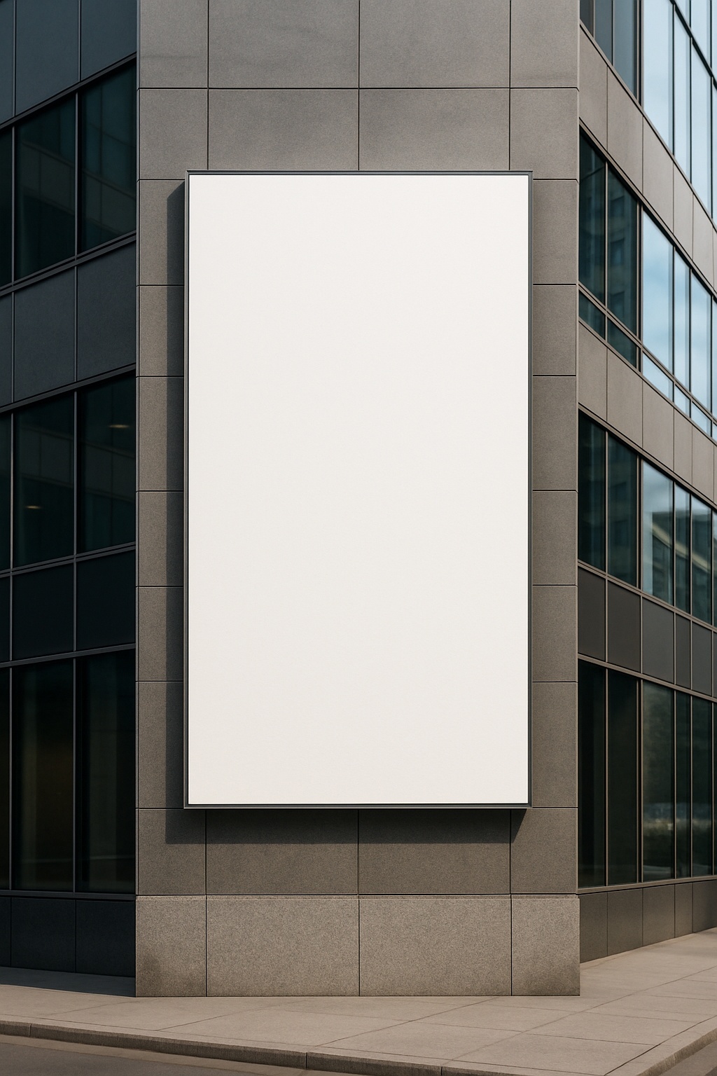 Empty White Billboard on Modern Office Building Photograph Mockup