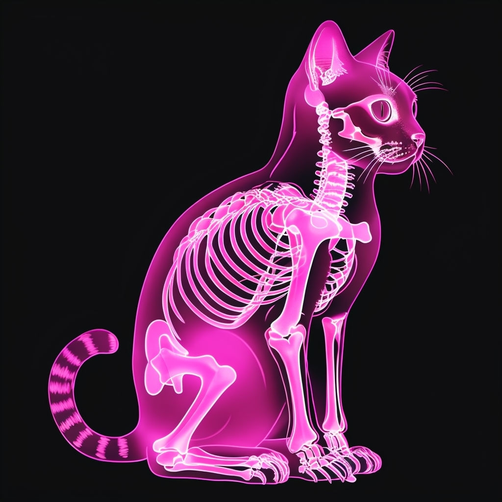 Neon Pink Skeletal Cat Illustration Design T-Shirt