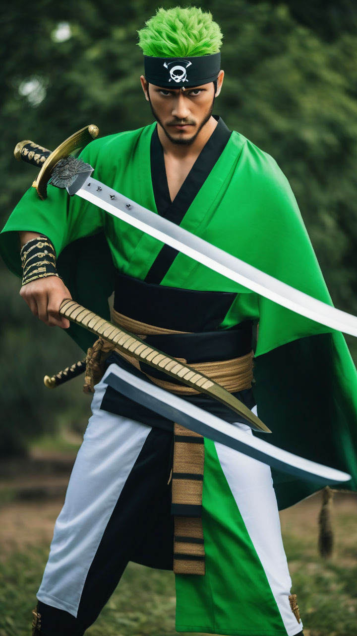 A Zoro cosplayer strikes a powerful stance by DhetaVEVO - Playground