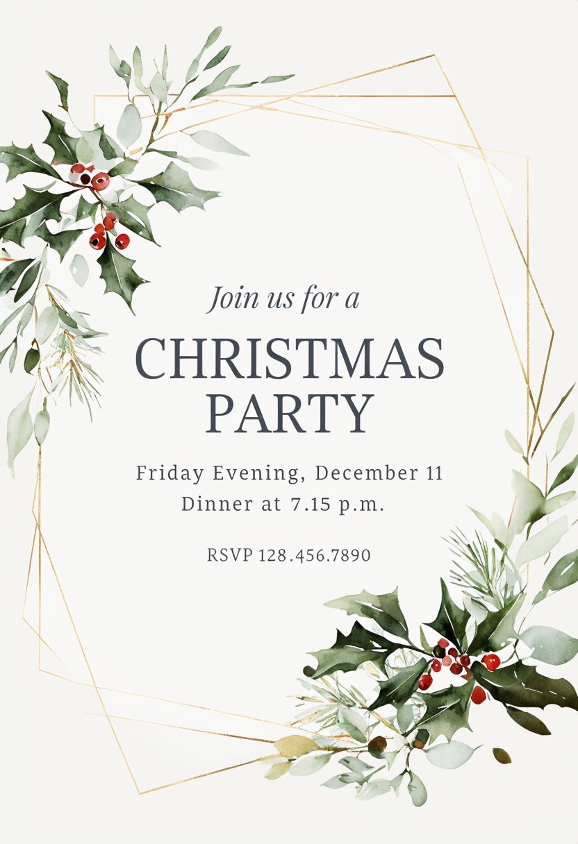 Elegant Botanical Christmas Party Invitation Design Card