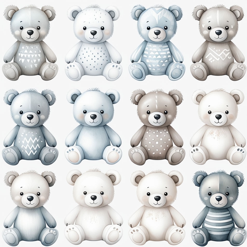 Whimsical Cute Teddy Bears Watercolor Seamless Pattern