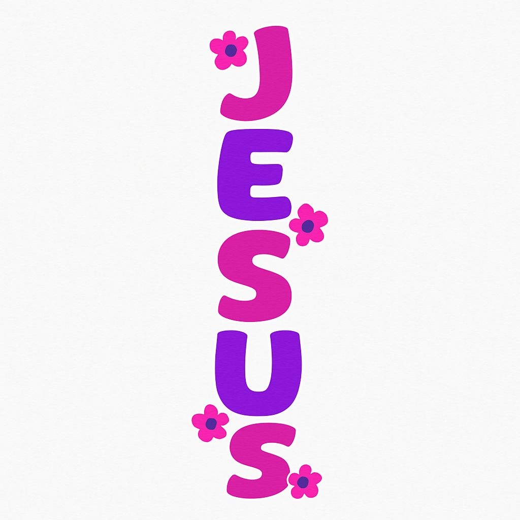 Vibrant JESUS Lettering with Cartoon Flowers Sticker