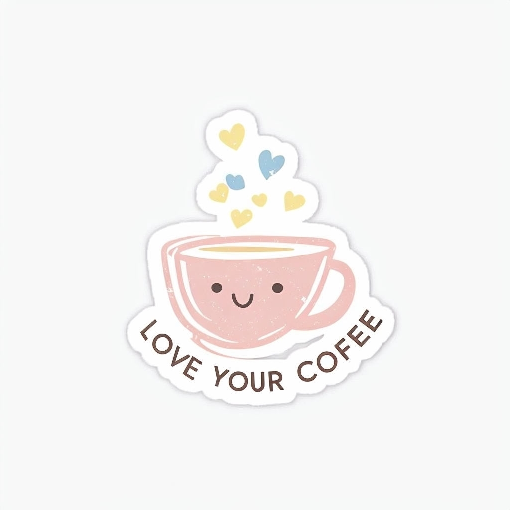 Pastel Pink Smiling Coffee Cup Love Your Coffee Sticker