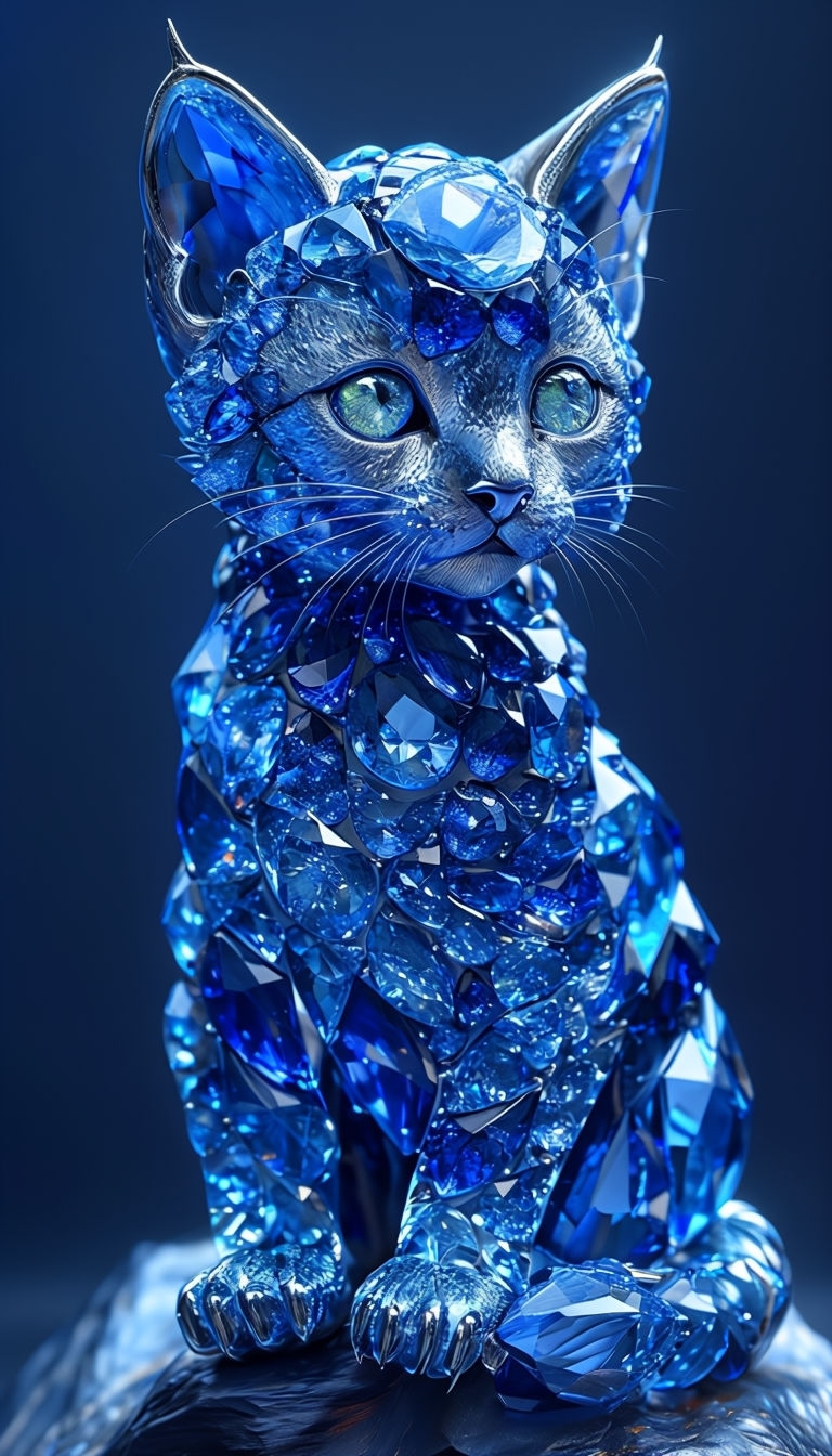 Exquisite Blue Sapphire Kitten Art with Stunning Detailing Mobile Wallpaper