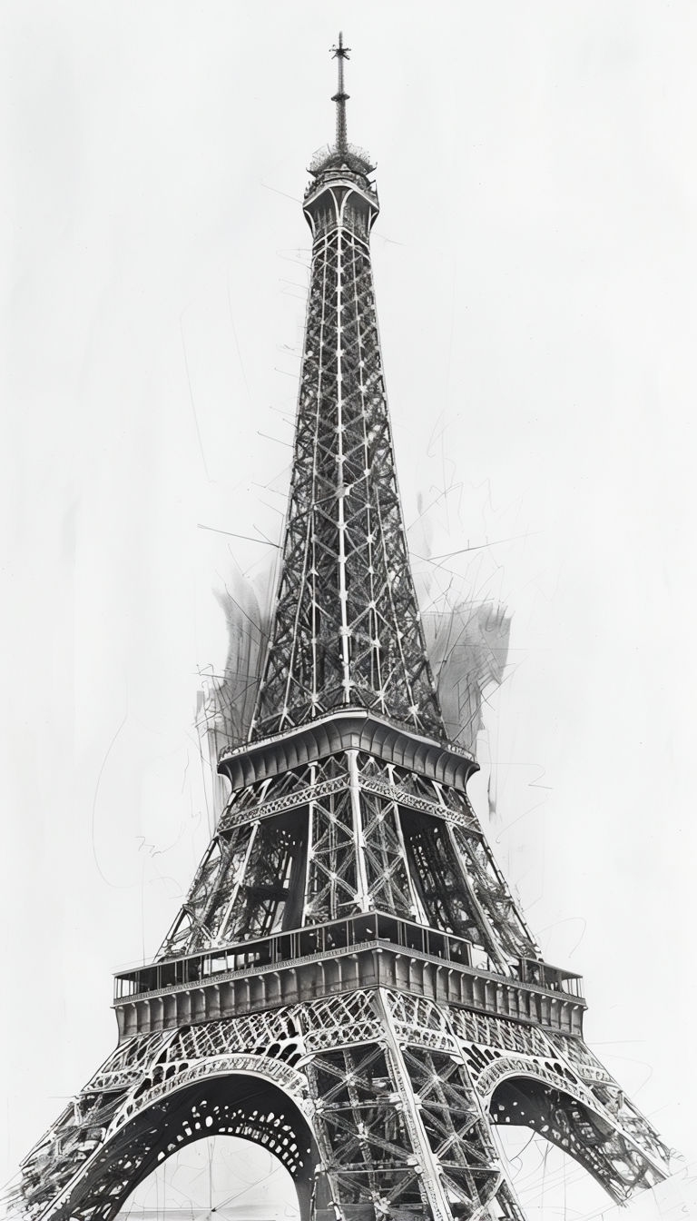 Intricate Black and White Eiffel Tower Drawing Phone Case Cover