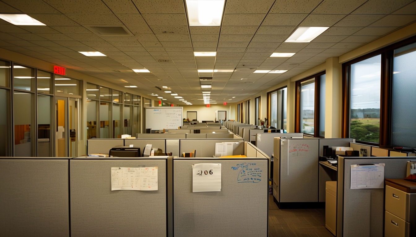 Modern Office Cubicle Workspace with Natural Light Background