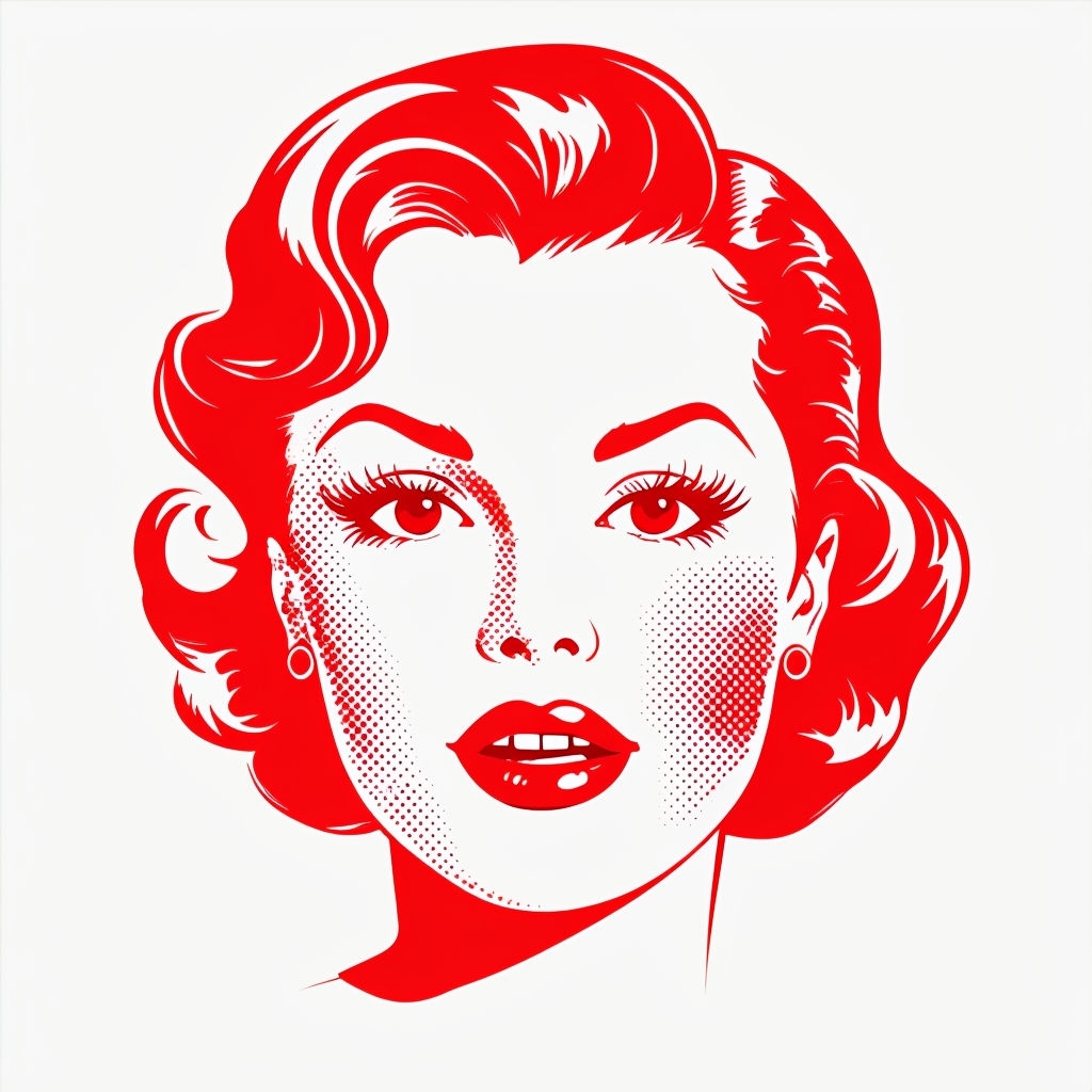 Vintage Red Pop Art Woman Face Illustration T-Shirt