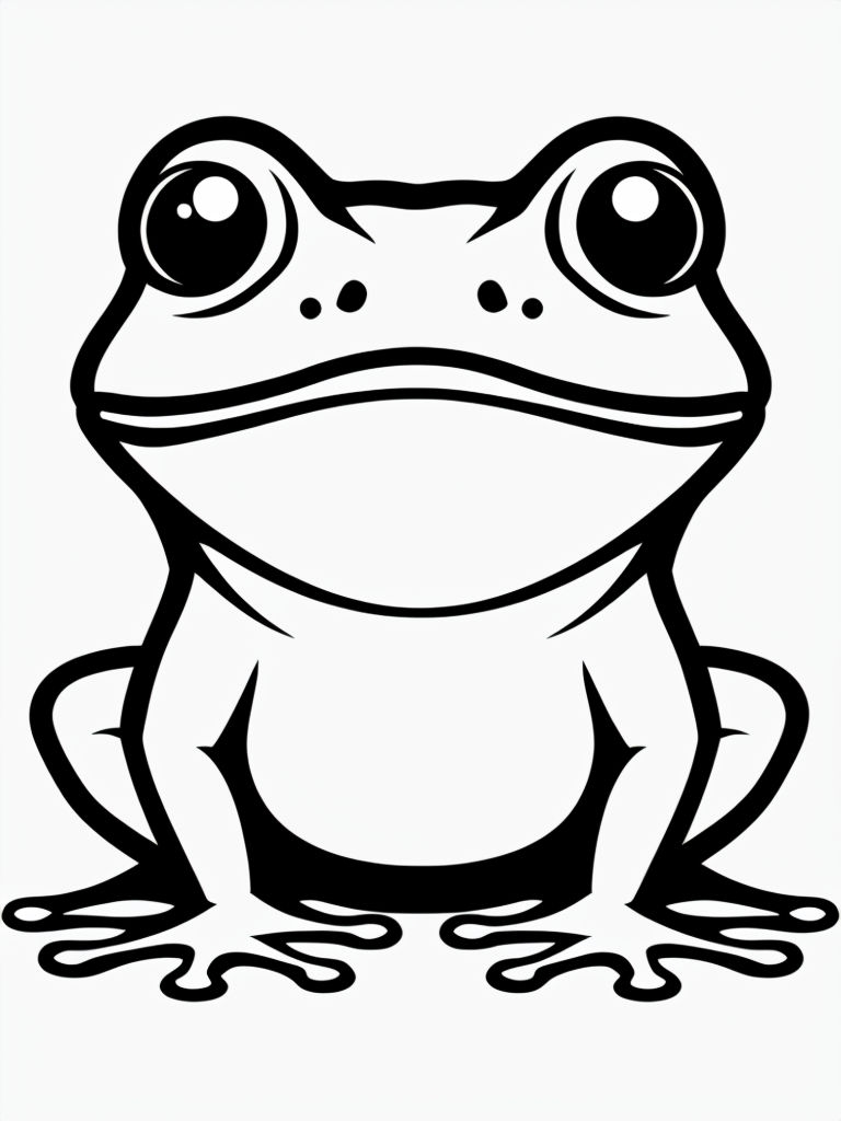 Cute Black and White Frog Cartoon Illustration Coloring Book Pages