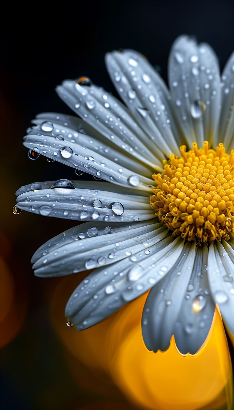 Close-Up Macro Daisy Flower with Water Droplets Mobile Wallpaper