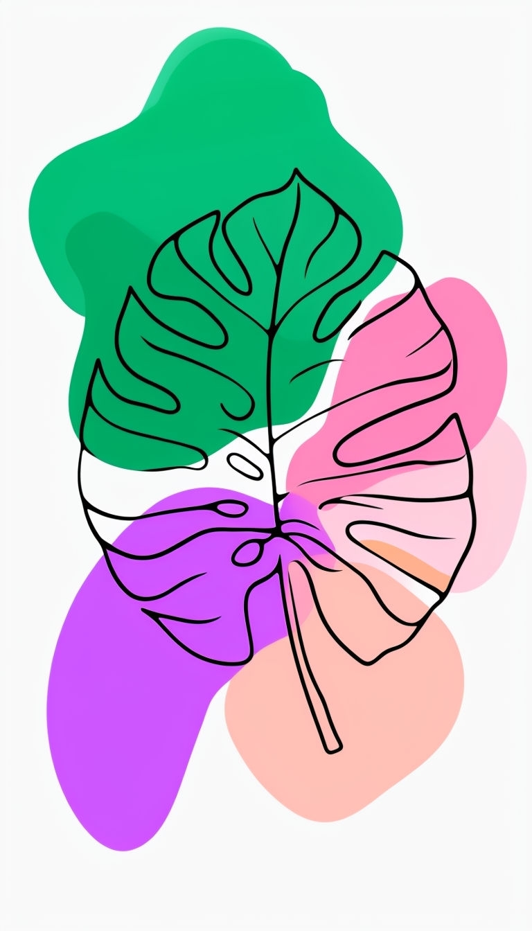 Minimalist Monstera Leaf Line Art with Colorful Shapes Phone Case Cover