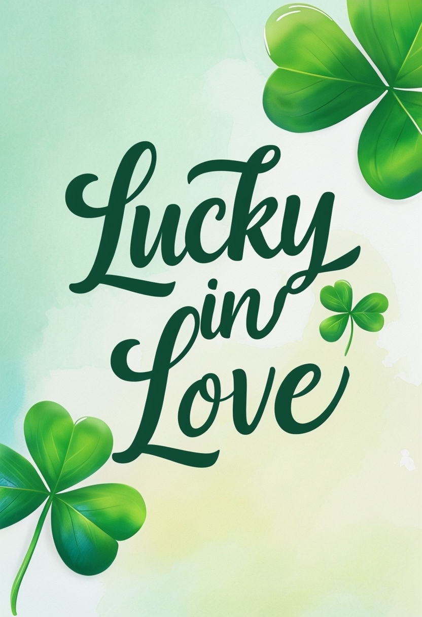 Elegant Lucky in Love Typography with Three-Leaf Clovers Social Media Post