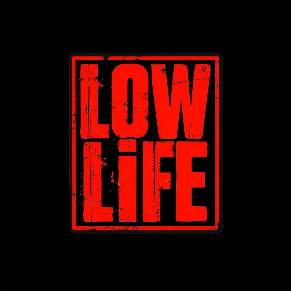 Bold Red 'LOW LIFE' Distressed Typography T-Shirt