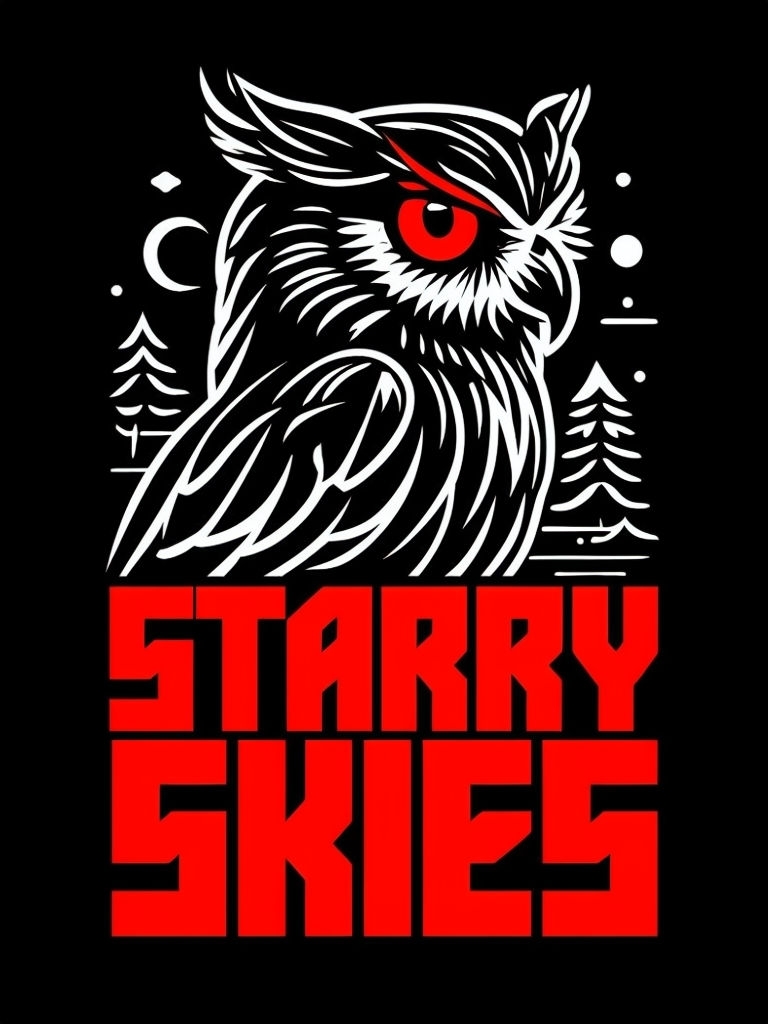 Minimalist Owl Starry Skies Graphic Design T-Shirt