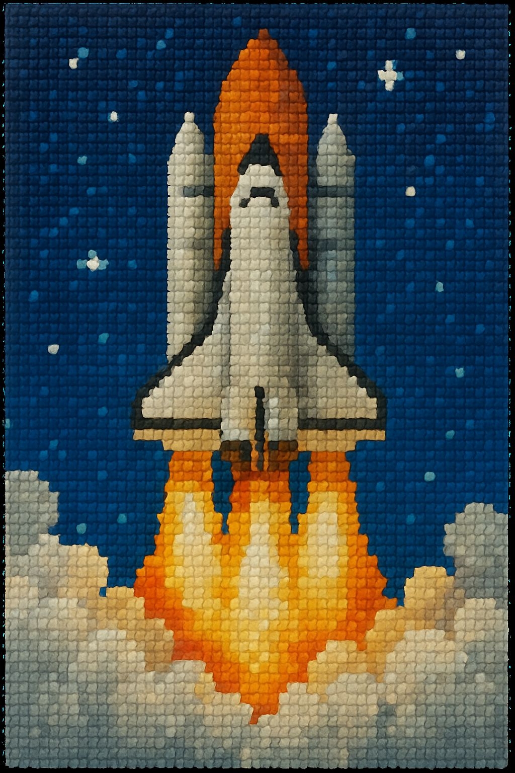 Pixelated Space Shuttle Launch Embroidery Art Illustration