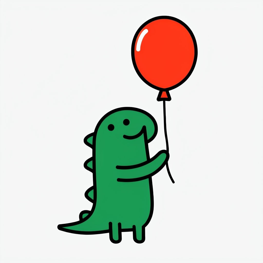 Playful Green Dinosaur with Balloon Cartoon T-Shirt