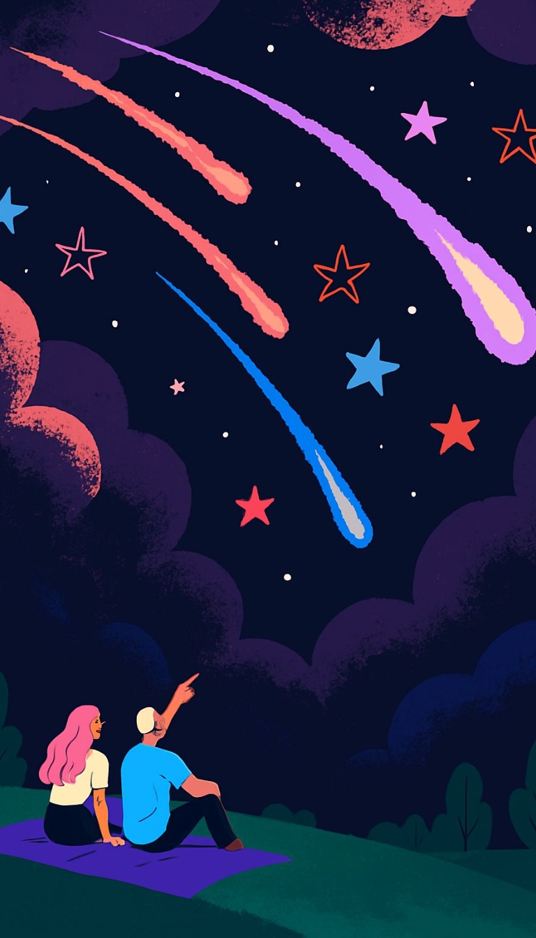 Romantic Stargazing Under Colorful Night Sky Mobile Wallpaper