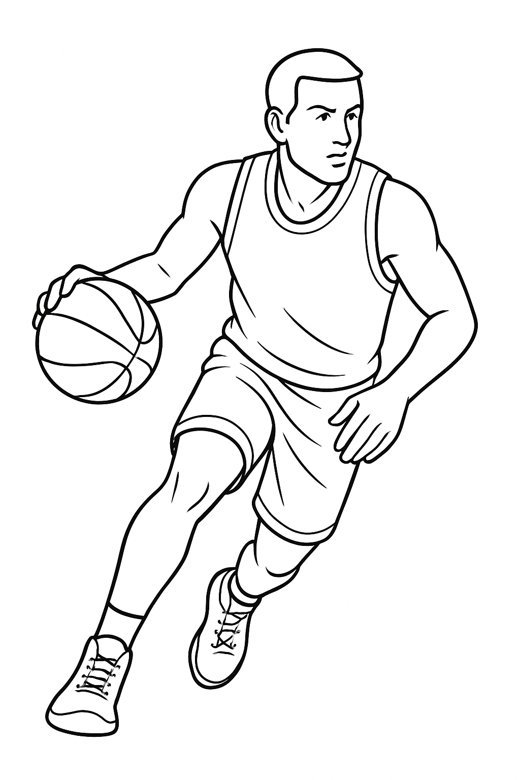 Dynamic Male Basketball Player Line Drawing Coloring Page