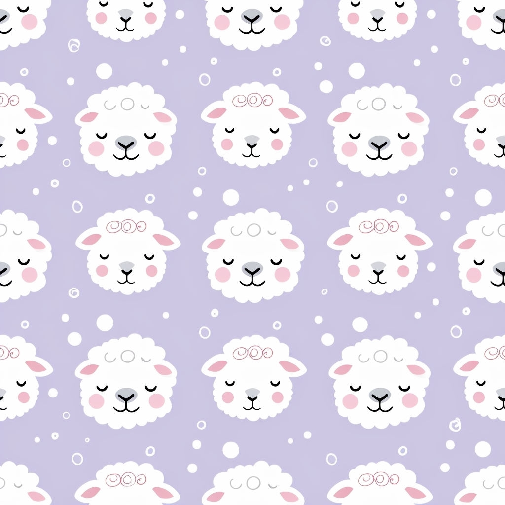 Whimsical Cartoon Lamb Faces Seamless Pattern Design