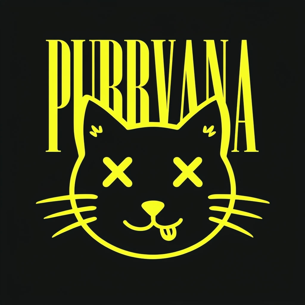 Neon Yellow Cat Face Purrvana Humor Minimalist T-Shirt