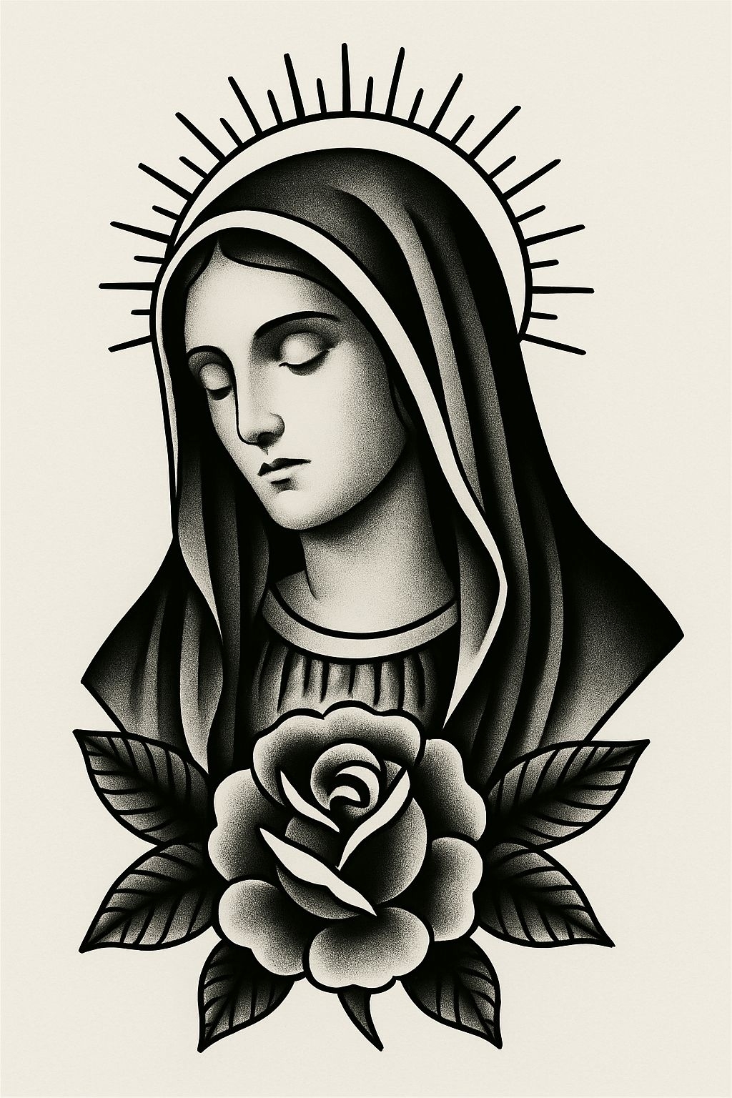 Serene Tattoo-Style Illustration of a Female Figure T-Shirt