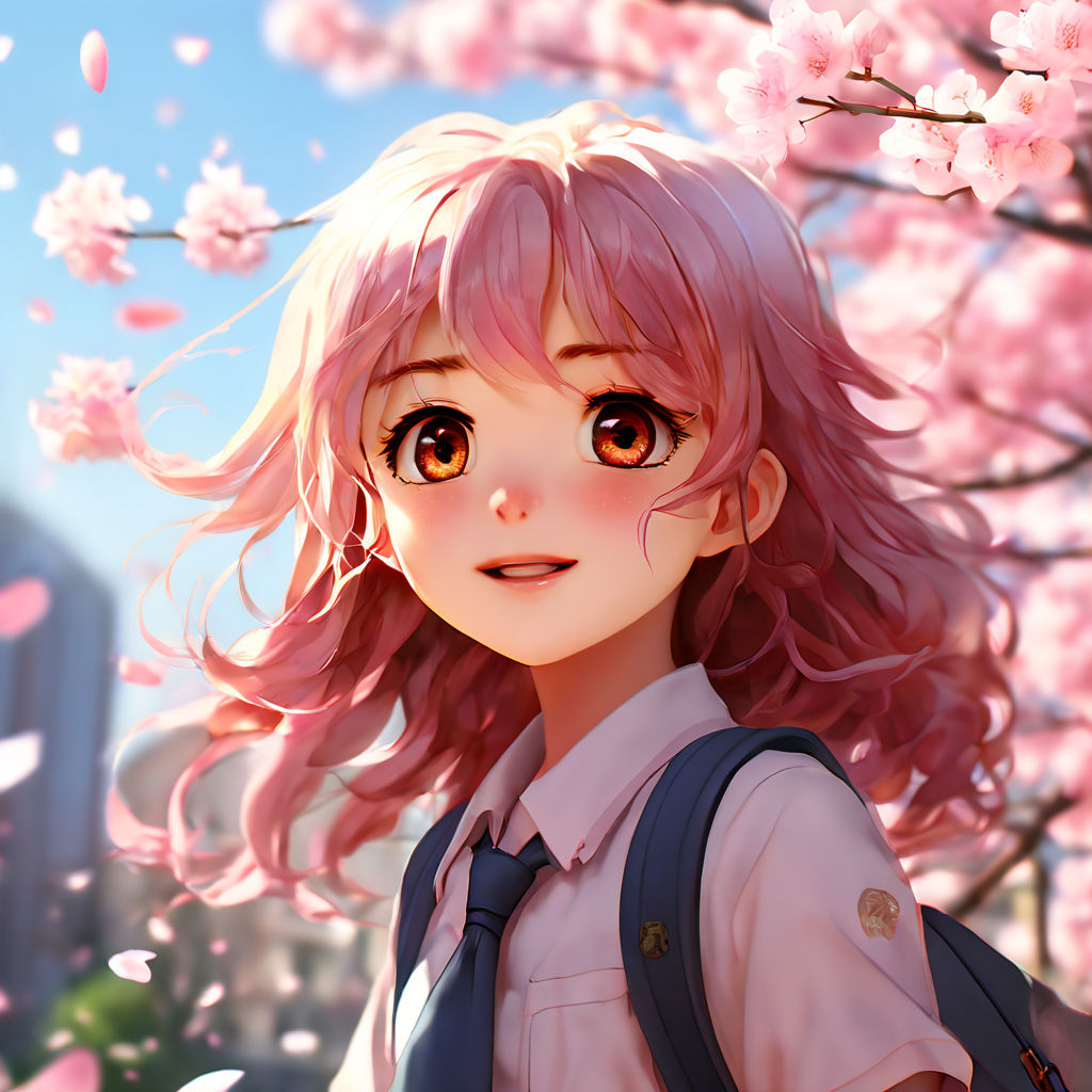 Cute anime girl with fairy wings and pink hair