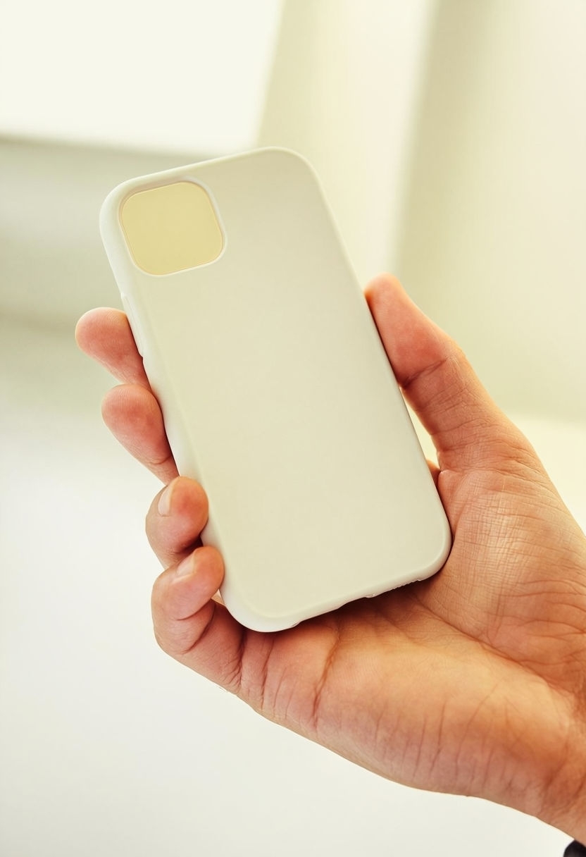 Minimalist Smartphone Case Photography with Natural Skin Detail Mockup