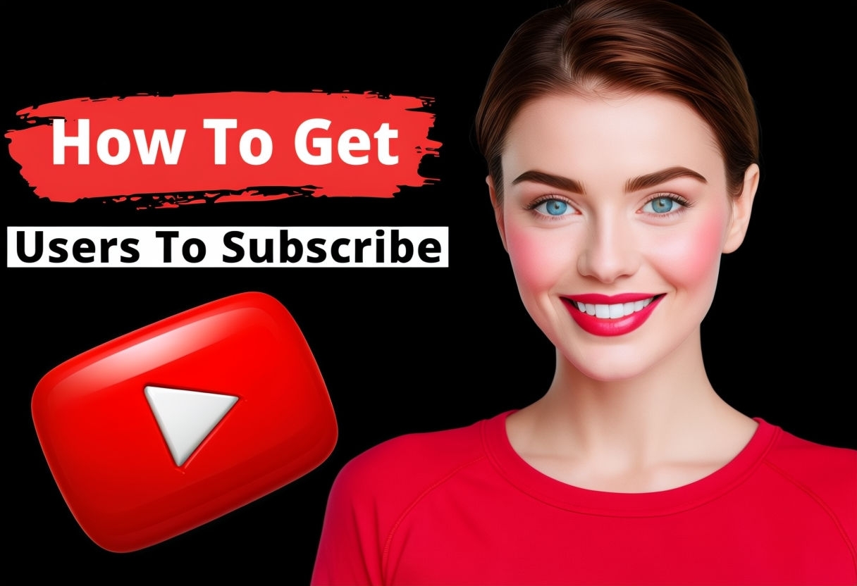 Bright Smiling Woman with Bold 'How To Get Users To Subscribe' Social Media Post