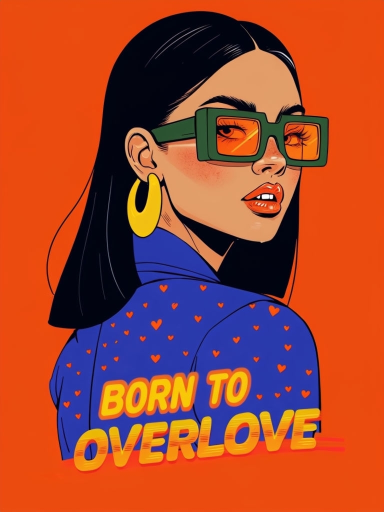 Bold Pop-Art Born to Overlove Woman Illustration T-Shirt
