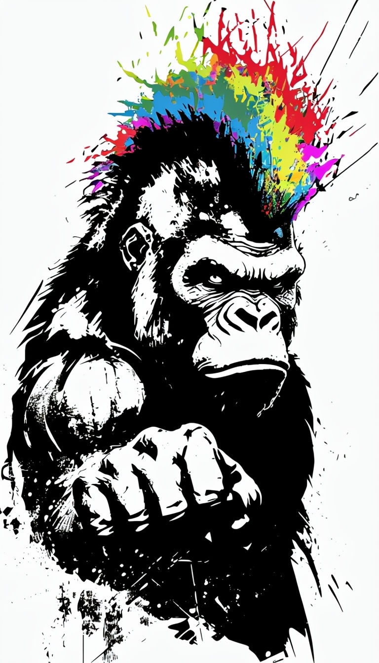 Stylized Gorilla with Chaotic Rainbow Mohawk Phone Case Cover