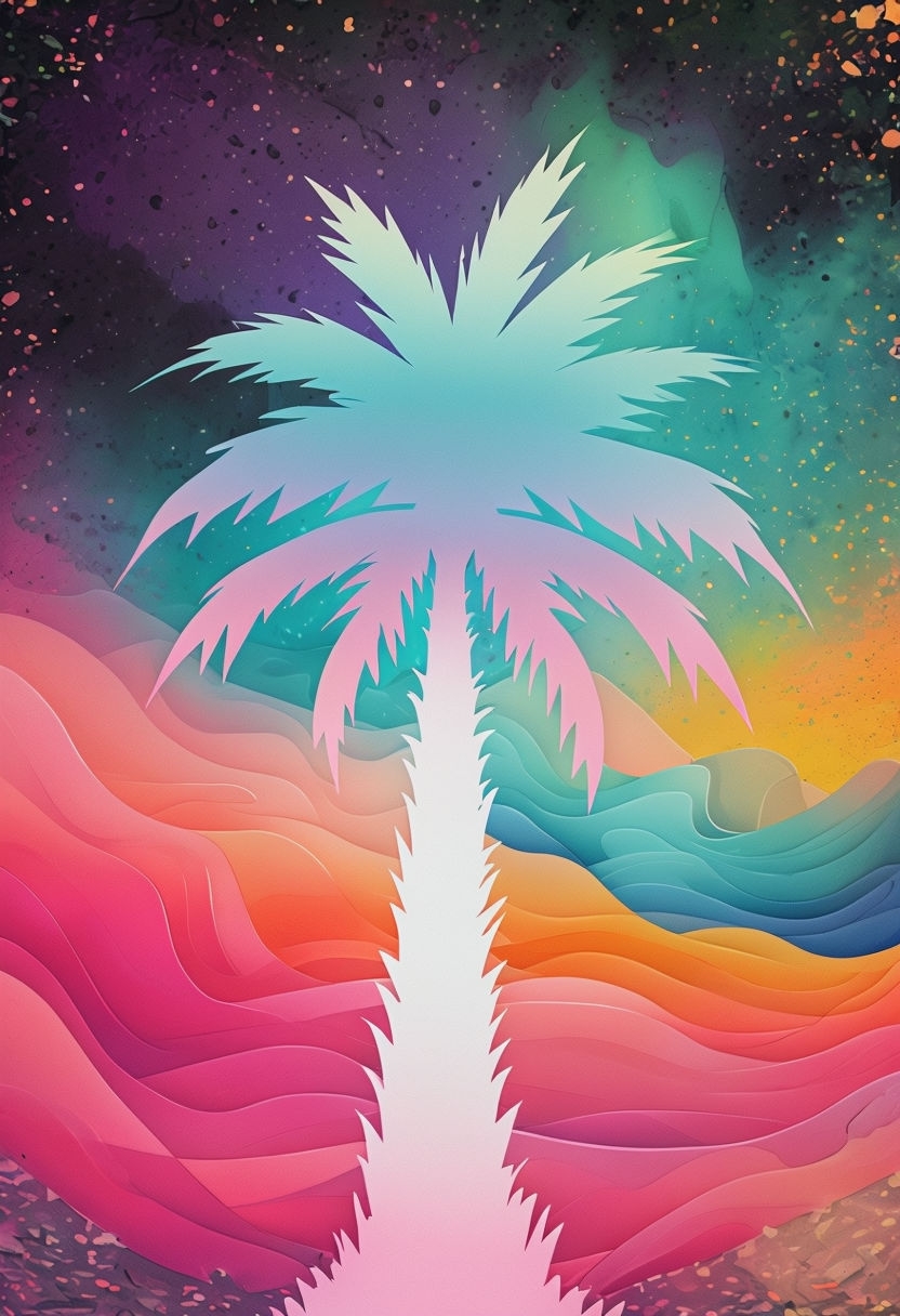 Stylized Tropical Palm Tree Dreamlike Illustration Poster