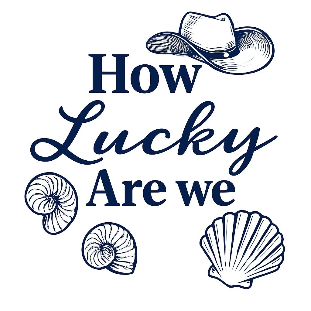 Navy Blue Coastal How Lucky Are We Illustration Mug