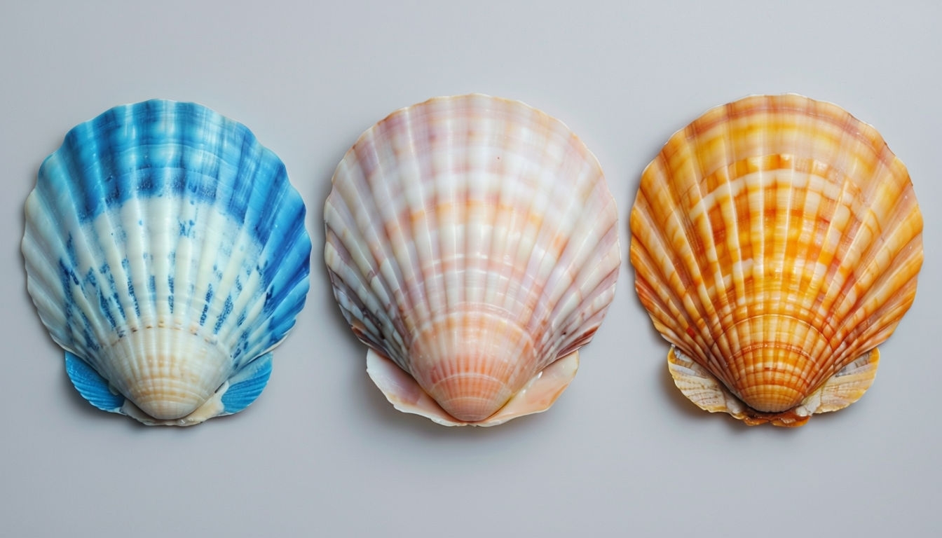 Colorful Scallop Shells Arrangement on Gray Background Virtual Backgrounds