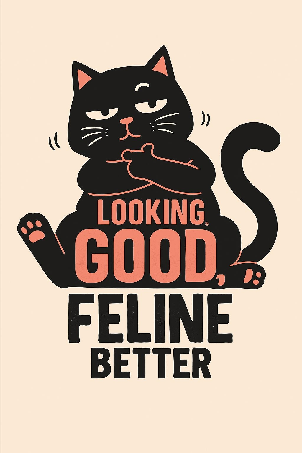 Playful Black Cat Illustration with Looking Good Text T-Shirt