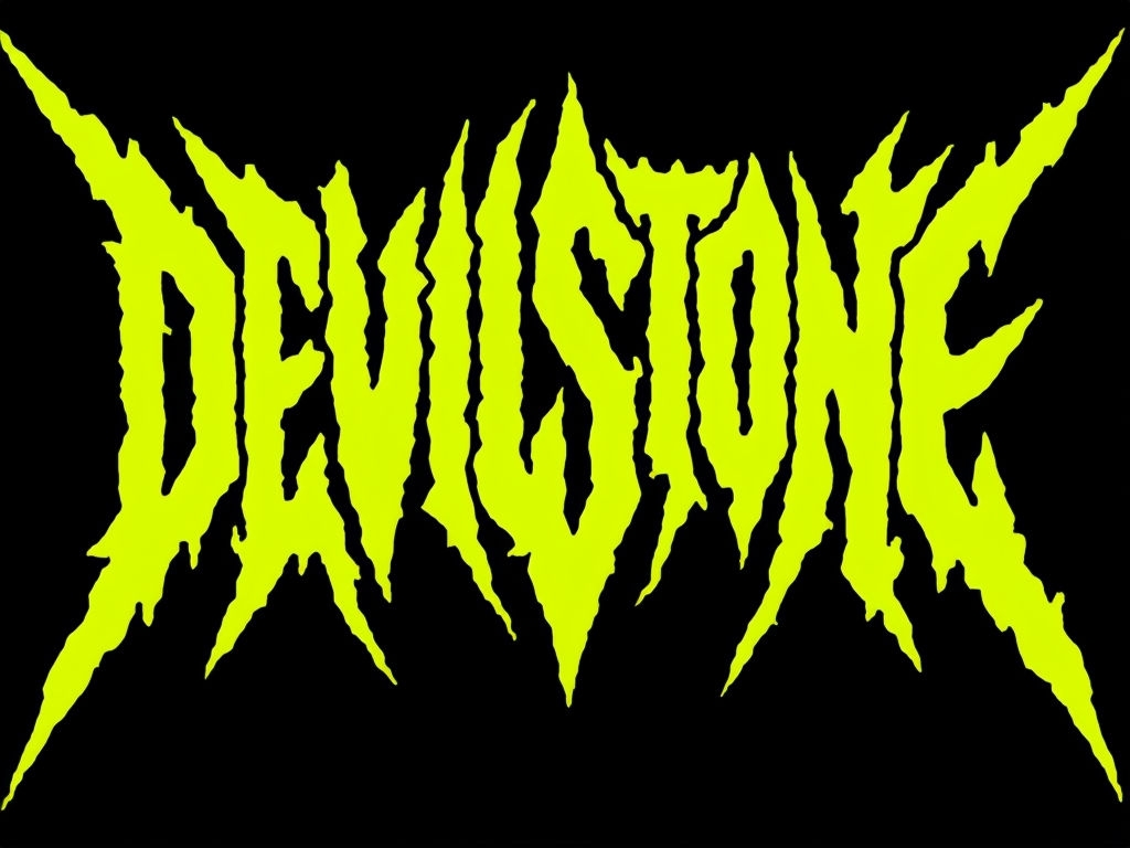 Neon Yellow DEVILSTONE Jagged Heavy Metal T-Shirt