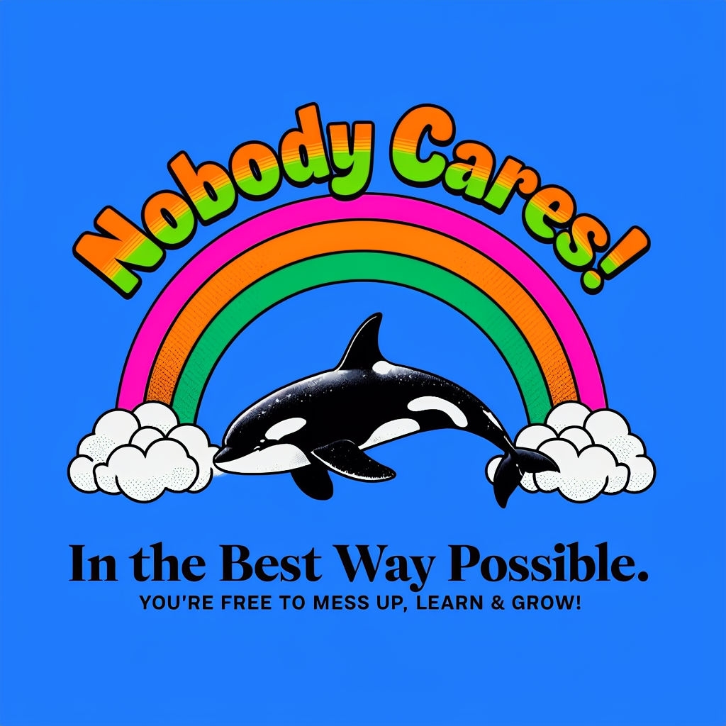 Playful Orca Whale with Rainbow and Motivational Text Poster
