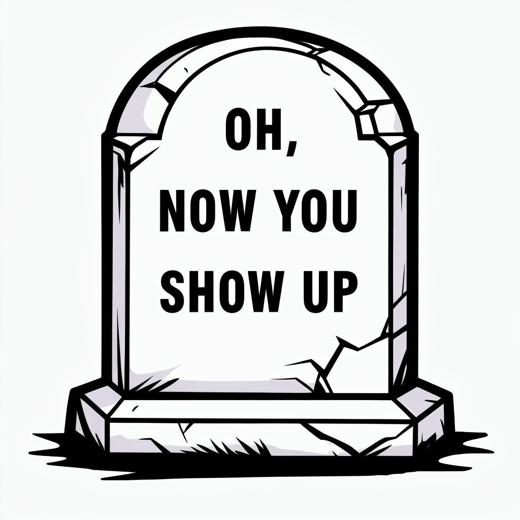 Cartoon Tombstone with Oh Now You Show Up Inscription Sticker